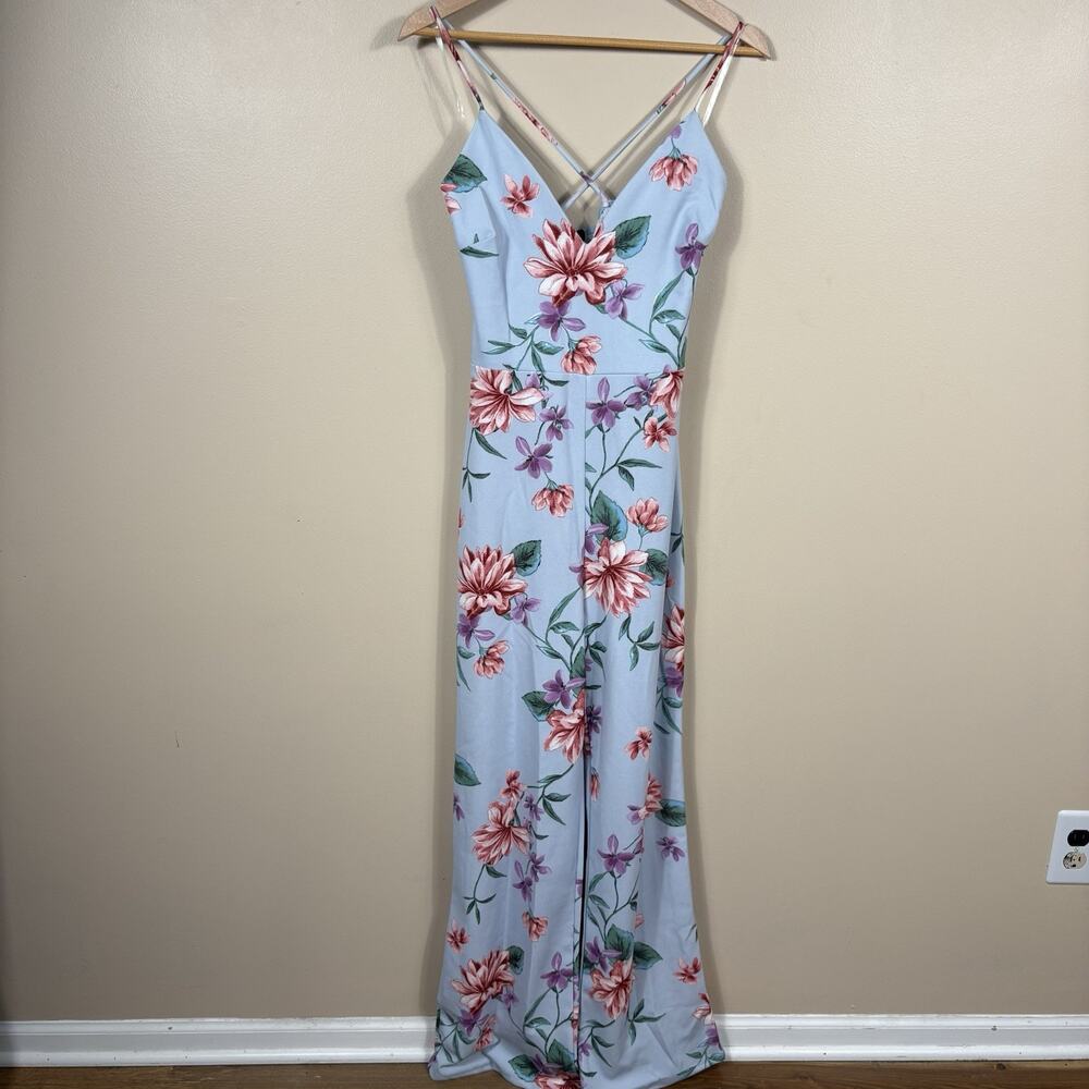 Windsor Floral Wide Leg Jumpsuit Light Blue Strappy Back Size M NWT